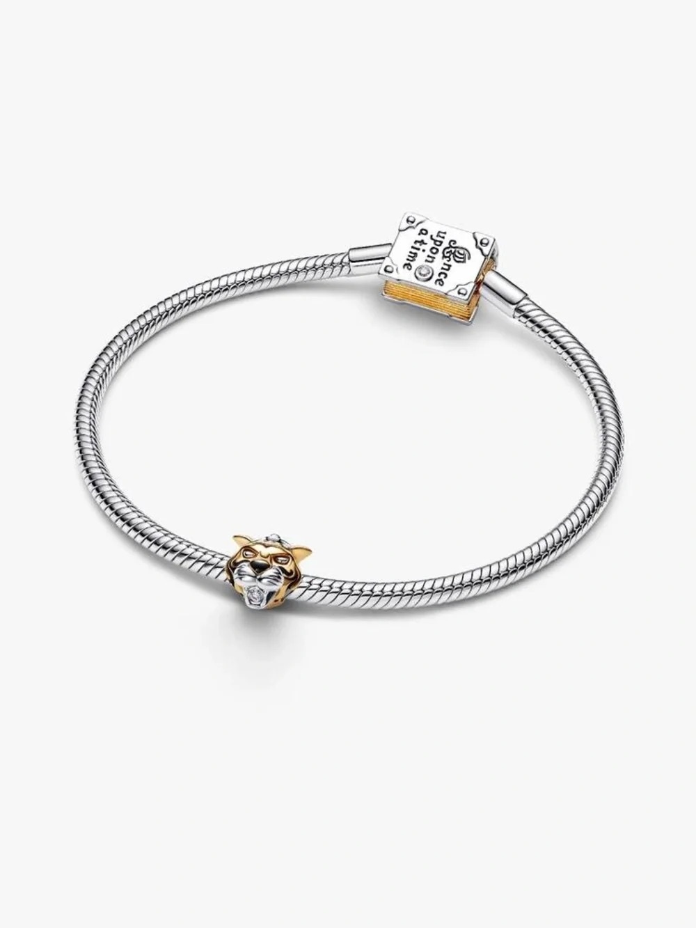 Pandora Two-Tone Panther Head Snake Chain Bracelet in Silver and Gold Accent